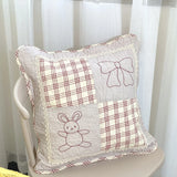 Soft Breathable 100% Cotton Patchwork Pillow Cover with Ruffled Edge Multi Functional Cushion Case for Sofa and Office Easy Care