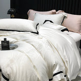 Popxstar  Luxury Satin Jacquard Bedding Set 1000TC Lyocell Cotton Soft Silky Duvet Cover Set Bed Sheet/Fitted Sheet Pillowcases 4Pcs