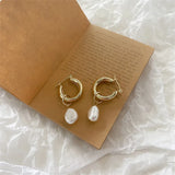 Popxstar Baroque Pearl Gold Color Hoop Earrings For Women Thick Circel Round Hoops Pearl Beads Ear Rings Korean Jewelry