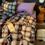 Popxstar  High Quality Beauty Bedding Set Plaid Duvet Cover Bed Sheet Set With Pillowcases Adult Dormitory Queen Size Winter Home Decor