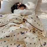 Cotton Double-Layer Gauze Kids Blanket Cute Bear Print Multifunctional Throw Blanket for Kids Beddings Air Conditioner Blanket