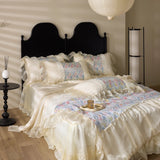 Popxstar  100% Long-Staple Cotton Bedding Set Gorgeous Floral Romantic Skirt Bed Sheet Set Pillowcase Queen King Double Size Bed Linen Set