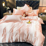 popxstar Solid Rayon Silk Bedding Set with Duvet Cover Bed Sheet Pillowcases Luxury King Single Double Couple Satin Pillow Case Bedsheet