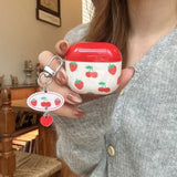 INS Red Strawberries Cherries Pendant Earphone Case For Airpods Pro 2 3 1 4 Protective Cover with Anti-lost Lanyard Accessories