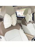 Cute Bowknot Winter Plush Car Neck Pillow 1pc - Warm Soft Solid Color Headrest Cushion For Car/SUV/Truck, Stylish Automotive Supplies