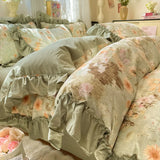 3/4Pcs Bedding Set Korean Country Style Purple Ruffle Duvet Cover Bed Sheets With Pillowcase Double Bed Linen Cotton Four-Season