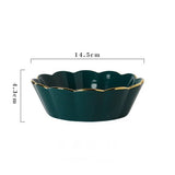 Popxstar  Green Ceramic Tableware Salad Bowl with Gold Edge Flower Shape Plate Chinaware Creative Dim Sum Dishes Steak Western Food Flavor