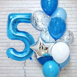 Popxstar 12pcs Blue 32inch Number Foil Latex Balloon Happy Birthday Party Decorations Kids Boy Baby 1 2 3 4 5 6 7 8 9 Year Old Supplies