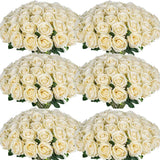 Popxstar 100 Pieces Artificial Roses Flowers Fake Silk Roses Bouquet for Table Centerpiece Vases Wedding Party Decor