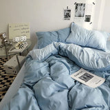 Popxstar Solid Blue Duvet Cover Set Flat Sheet with Pillowcases New Twin Full Size Boys Girls Bed Linen Grey Green Bedding Kit