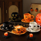 Popxstar  Creative Halloween Ceramic Mug Disc Set Household Kitchen Coffee Cup Plates Pumpkin Bat Milk Oat Breakfast Cup Set Festival Gift
