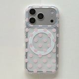 Cute Pink Polka Dot lily flower Magnetic Phone Case for iPhone 13 14 15 16 17ProMax Shockproof Wireless Charge Cover for Magsafe
