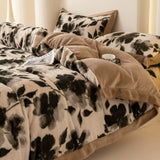 Flower Winter 4pcs Bedding Sets Fleece Warm Quilt Cover Bedspread for Women Bedroom Thickened and Weighted