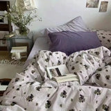 Popxstar Korean Style Bedding Set Boys Girls Twin Queen Size Duvet Cover Flat Sheet Pillowcase Bed Linen Kids Adult Fashion Home Textile