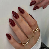 Popxstar 24Pcs Solid Color Grey Almond Fake Nail Cat's Eye Design Wearable Round Head False Nails with Shiny Powder Press on Nails