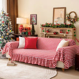 Red White Plaid Ruffle Sofa Cover Full Wrap Furniture Protector Couch Towel Sofa Slipcover For Living Room Bedroom Home Decor