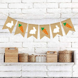 Popxstar  Easte Bunny Burlap Baner Cute Rabbit Carrot Hanging Garland Happy Easter Holiday Party Home Fireplace Wall Decorations Supplies