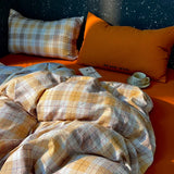 Popxstar  High Quality Beauty Bedding Set Plaid Duvet Cover Bed Sheet Set With Pillowcases Adult Dormitory Queen Size Winter Home Decor