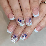 Popxstar  24pcs Wearable False Nails Art Pink Short Square Fake Nail Set Simple Flower Glitter Design Press on Nails Tip Reusable Manicure