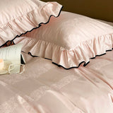 Popxstar  1000TC Egyptian Cotton Princess Wedding Bedding Set Ruffles Black Edge Jacquard Duvet Cover Flat/Fitted Bed Sheet Pillowcases