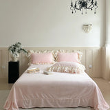 Popxstar  4Pcs French Princess Style Carved Velvet Warm Winter Bedding Set Double Layer Lace Duvet Cover Flat/Fitted Bed Sheet Pillowcases