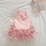Cute Pet Dog Dress Cherry Strawberry Print Dog Clothes Suspender Skirt Chihuahua French Bulldog Cat Clothing Girls Dog Costume
