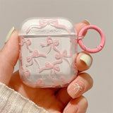 Popxstar Korean Cute Pink Bowknot Clear Headphones Case For AirPods 1 2 3 With Keychain Protective Shell Soft Cover For AirPods Pro 2