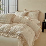 Popxstar  Large Tassel Style Bedding Set High Quality Skin Friendly Fabric Bed Sheet/Fitted Sheet Pillowcases Queen King Size Bed Set 4Pcs