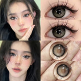 Popxstar 2PCS New Colored Contact Lenses Myopia Power Pink Lens -0.00 to -8.00 Amber Makeup for Eyes with Blue Lens