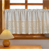 Retro Tassels Short Curtains For Kitchen Beige Cotton Linen Lace Half Tulle Curtain Wine Cabinet Door Christmas Decor Curtain