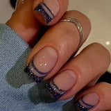 Popxstar 24Pcs Short Ballet False Nails with Bow Design White French Press on Nails Wearable Square Head Full Cover Fake Nail Manicure