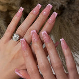 Popxstar  Nude Color Press On Nails 24Pcs Short Almond Fake Nails White French Tip Wearable False Nails Patches Women Girls DIY Manicure