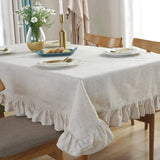 Popxstar Table Cover Ruffled Tablecloth Cotton Linen Fabric Solid Color Rectangular Kitchen Party Wedding Decor Natural Dirt Resistant