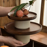 Popxstar  Japanese Cake Fruit Tray Wood Egg Tray Dessert Storages Shelf Ceramic Tall Footed Snack Decorative Tray Kitchen Accessories