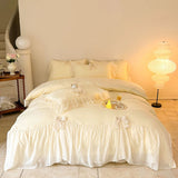 Popxstar French Princess Style Bedding Sets Ruffle Lace Bow Quilt Cover Romantic Wedding Bedclothes Decor Woman Girls Bedroom Duvet Cover