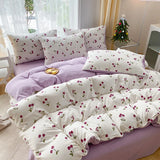 Popxstar 3-piece Cartoon Heart-shaped Plant Floral Print Set, a Duvet Cover and a Pair of Pillowcases (no Padding), Suitable for Bedroom