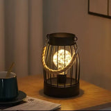 Popxstar  1PC Indoor Iron Wire Cage Design Night Light,Battery-Powered LED Lamp, Decorative Table Lighting for Bedroom, Living Room