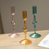 Popxstar  Retro Glass Candle Holder Wedding Supplies Candlelight Dinner Candlestick Props Ornament High Footed Candlestick Home Decoration