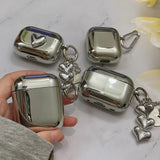 Popxstar  Electroplated Silver Soft TPU Case For AirPods 4 3 Pro 2 1 Mirror Plating Earphone Protective Cover Heart Keychain Accessories