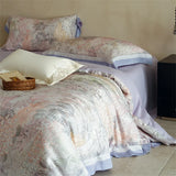 Luxury 100% Mulberry Silk Bedding Set 4pcs Foral Print Duvet Cover Bed Sheet Pillowcase Queen King Size Fitted Sheet Bed Linen