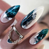 Popxstar 24Pcs Colorful Flower Nails Set Press on Wearable Fake Nail Almond Design Long Stiletto French False Nails Full Cover Manicure