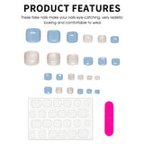 Popxstar  Summer Blue Fake Toenails Glossy Sequins Designs 24Pcs Short Press On Nails for Barefoot Decor DIY Manicure False Nails Art