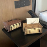 Popxstar Vine Woven Tissue Box Aesthetic Tissue Case Living Room Coffee Table Napkin Holder Antique Wood Grain Tissue Box Holder