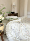 Popxstar  Flowers Embroidery Luxury Bedding Set 600TC Lyocell Bamboo Fiber Soft Silky Duvet Cover Flat/Fitted Bed Sheet Pillowcases 4Pcs
