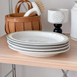Popxstar  Ceramic Oval Dish Plates Korean  Style Striped Porcelain Dinnerware Vegetables Fruit Salad Pasta Breakfast Plates Kitchen Dishes