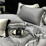 Popxstar  Luxury Satin Jacquard Bedding Set 1000TC Lyocell Cotton Soft Silky Duvet Cover Set Bed Sheet/Fitted Sheet Pillowcases 4Pcs