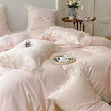 Popxstar  1000TC Egyptian Cotton Romantic Lace Edge Princess Wedding Pink 4/7Pcs Bedding Set Duvet Cover Flat/Fitted Bed Sheet Pillowcases
