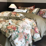 Popxstar  1000TC Egyptian Cotton Vintage Oil Painting Style Flowers Print Bedding Set Duvet Cover Flat/Fitted Bed Sheet Pillowcase 4Pcs