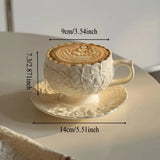 Popxstar  French Cream Relief Coffee Cups Set  Cafe Afternoon Tea Coffee Cups Retro Cappuccino Flower Patterned Cup Unique Creativity Gift