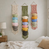 Handwoven Macrame Hat Rack Wall-Mounted with Tassel Baseball Cap Organizer Bohemian Style Handmade Cap Hanger Collection Display